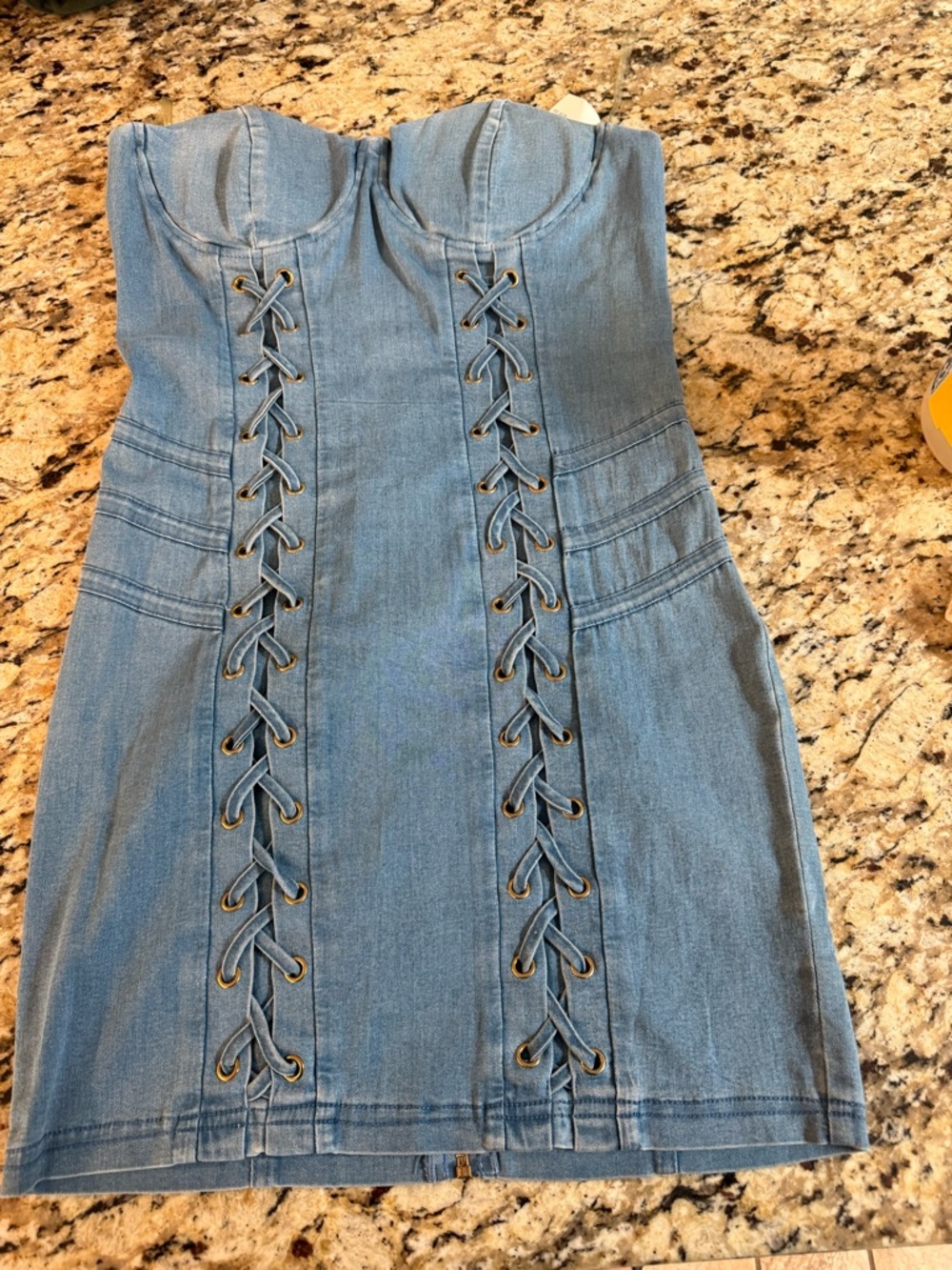 Fashion Nova Light Blue Denim Lace-Up Mini Dress